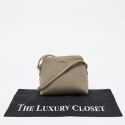 Pre Owned Furla Taupe Grey Leather Camelia Crossbody Bag