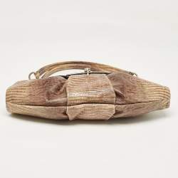 Pre Owned Furla Beige Lizard Embossed Leather Metal Lock Hobo