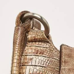 Pre Owned Furla Beige Lizard Embossed Leather Metal Lock Hobo
