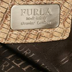 Pre Owned Furla Beige Lizard Embossed Leather Metal Lock Hobo