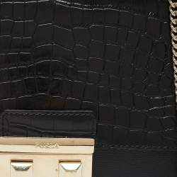 Furla Black Croc Embossed and Leather Mini Bella Top Handle Bag