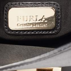 Furla Black Croc Embossed and Leather Mini Bella Top Handle Bag