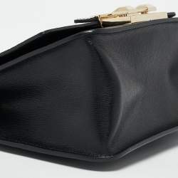 Furla Black Croc Embossed and Leather Mini Bella Top Handle Bag