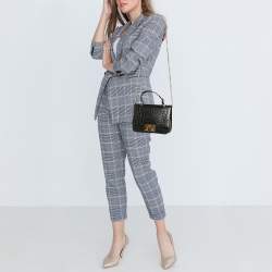Furla Black Croc Embossed and Leather Mini Bella Top Handle Bag