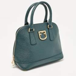 Pre Owned Furla Dark Green Leather Dome Logo Satchel
