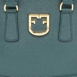 Pre Owned Furla Dark Green Leather Dome Logo Satchel