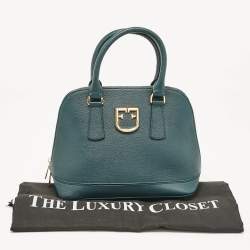 Pre Owned Furla Dark Green Leather Dome Logo Satchel