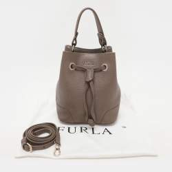 Furla Grey Leather Mini Stacy Drawstring Bucket Bag