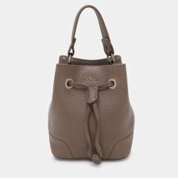 Furla Grey Leather Mini Stacy Drawstring Bucket Bag