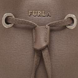 Furla Grey Leather Mini Stacy Drawstring Bucket Bag