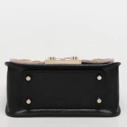 Pre Owned Furla Beige/Black Leather and Velvet Mini Metropolis Embellished Crossbody Bag