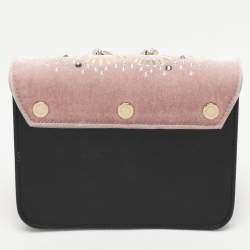 Pre Owned Furla Beige/Black Leather and Velvet Mini Metropolis Embellished Crossbody Bag