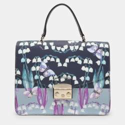 Furla Multicolor Flower and Butterfly Print Coated Canvas Metropolis Top Handle Bag