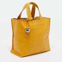 Furla Mustard Ostrich Embossed Leather Divide It Tote