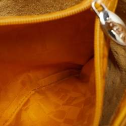 Furla Mustard Ostrich Embossed Leather Divide It Tote