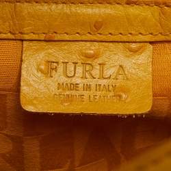 Furla Mustard Ostrich Embossed Leather Divide It Tote