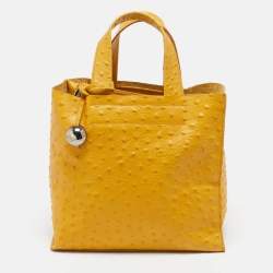 Furla Mustard Ostrich Embossed Leather Divide It Tote