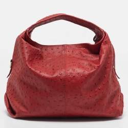 Pre Owned Furla Red Ostrich Embossed Leather Elizabeth Hobo