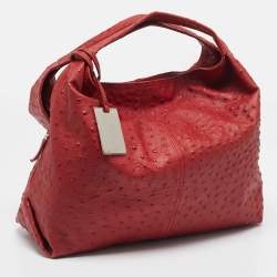 Pre Owned Furla Red Ostrich Embossed Leather Elizabeth Hobo