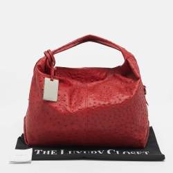 Pre Owned Furla Red Ostrich Embossed Leather Elizabeth Hobo