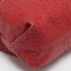 Pre Owned Furla Red Ostrich Embossed Leather Elizabeth Hobo