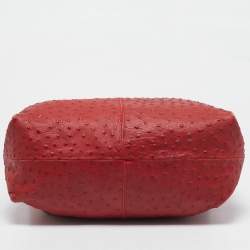 Pre Owned Furla Red Ostrich Embossed Leather Elizabeth Hobo