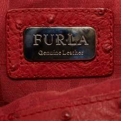 Pre Owned Furla Red Ostrich Embossed Leather Elizabeth Hobo