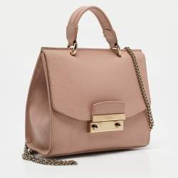Furla Pale Pink Saffiano Leather Metropolis Flap Top Handle Bag