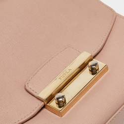 Furla Pale Pink Saffiano Leather Metropolis Flap Top Handle Bag