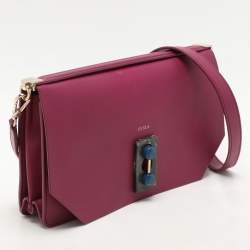 Furla Magenta Leather Embellished Flap Shoulder Bag