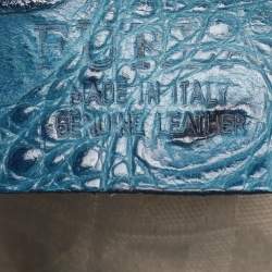 Furla Blue Croc Embossed Leather Divide It Tote