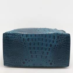 Furla Blue Croc Embossed Leather Divide It Tote