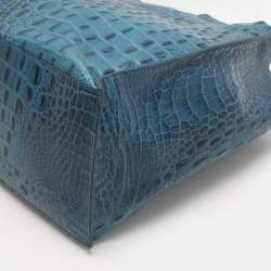 Furla Blue Croc Embossed Leather Divide It Tote