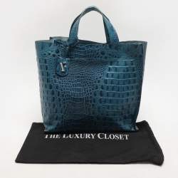 Furla Blue Croc Embossed Leather Divide It Tote