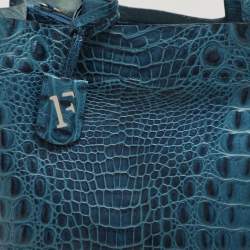 Furla Blue Croc Embossed Leather Divide It Tote