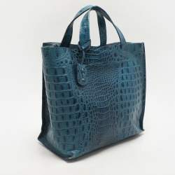 Furla Blue Croc Embossed Leather Divide It Tote