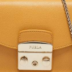 Furla Yellow Leather Mini Metropolis Chain Crossbody Bag