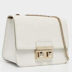 Pre Owned Furla White Leather Mini Bella Crossbody Bag