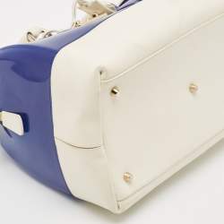 Furla Blue/White Rubber and Leather Candy Flap Satchel