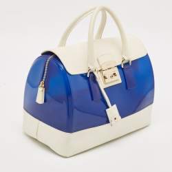 Furla Blue/White Rubber and Leather Candy Flap Satchel