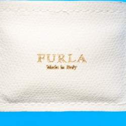 Furla Blue/White Rubber and Leather Candy Flap Satchel