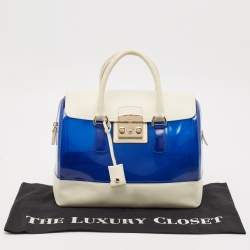 Furla Blue/White Rubber and Leather Candy Flap Satchel