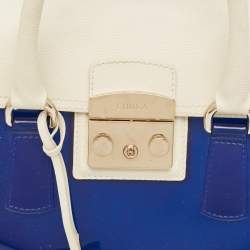 Furla Blue/White Rubber and Leather Candy Flap Satchel