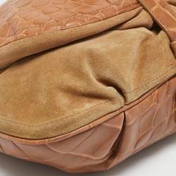 Furla Brown/Tan Croc Embossed Leather and Suede Flap Hobo