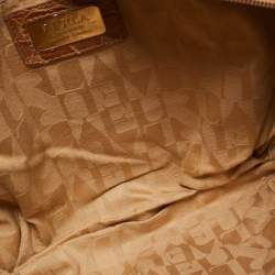 Furla Brown/Tan Croc Embossed Leather and Suede Flap Hobo