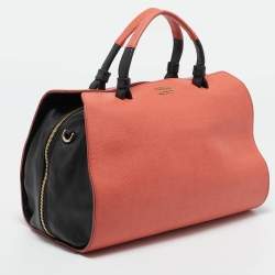 Furla Orange/Black Leather Zip Satchel