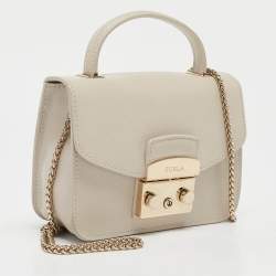 Furla Light Beige Leather Mini Metropolis Top Handle Bag