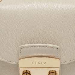 Furla Light Beige Leather Mini Metropolis Top Handle Bag
