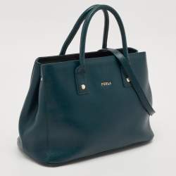 Pre Owned Furla Teal Green Leather Linda Tote