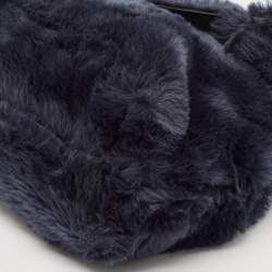 Pre Owned Furla Dark Blue Faux Fur Caos Shoulder Bag